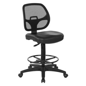 Office Star DC Series Deluxe Breathable Mesh Back Ergonomic Drafting Chair with Lumbar Support and Adjustable Footring, Black Vinyl