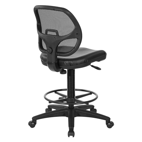 Office Star DC Series Deluxe Breathable Mesh Back Ergonomic Drafting Chair with Lumbar Support and Adjustable Footring, Black Vinyl