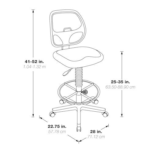 Office Star DC Series Deluxe Breathable Mesh Back Ergonomic Drafting Chair with Lumbar Support and Adjustable Footring, Black Vinyl