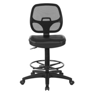 Office Star DC Series Deluxe Breathable Mesh Back Ergonomic Drafting Chair with Lumbar Support and Adjustable Footring, Black Vinyl