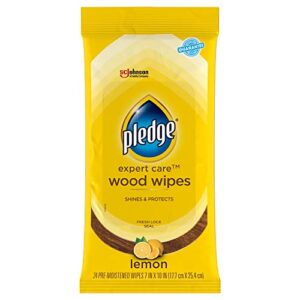 pledge expert care wood wipes, shines and protects, removes fingerprints, lemon scent, 24 wipes