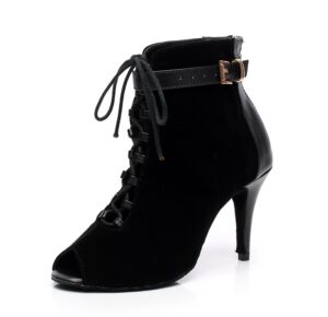 minishion dancing boots women latin ballroom ankle dance shoes qj6179 black us 8
