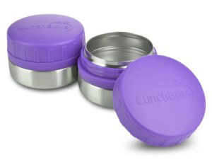 lunchbots rounds leak proof 4 oz. stainless snack container jar, set of 2, purple lids