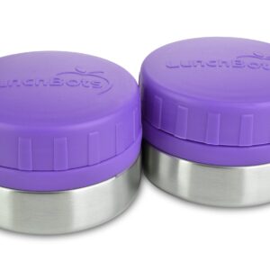 LunchBots Rounds Leak Proof 4 oz. Stainless Snack Container Jar, Set of 2, Purple Lids