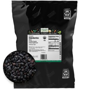 frontier co-op organic dried elderberries, 1lb bulk bag, european whole | kosher & non-gmo | organic elderberry berries dried, for immune support