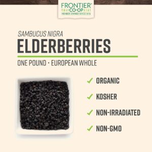 Frontier Co-op Organic Dried Elderberries, 1lb Bulk Bag, European Whole | Kosher & Non-GMO | Organic Elderberry Berries Dried, for Immune Support