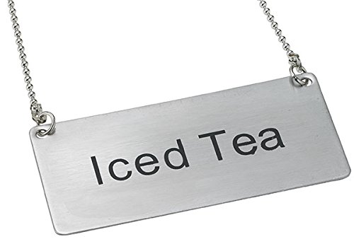 LeRose Stainless Steel Chain Signs ~ Set of 5 ~"Coffee","Decaf","Hot Water","Hot Tea","Iced Tea" ~ 3-1/2" x 1-3/4" Beverage Table Display Signs