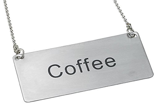 LeRose Stainless Steel Chain Signs ~ Set of 5 ~"Coffee","Decaf","Hot Water","Hot Tea","Iced Tea" ~ 3-1/2" x 1-3/4" Beverage Table Display Signs