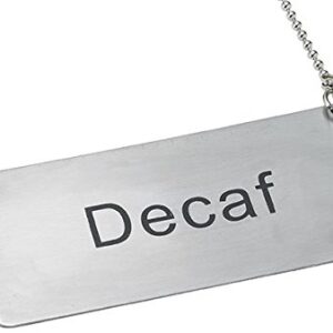 LeRose Stainless Steel Chain Signs ~ Set of 5 ~"Coffee","Decaf","Hot Water","Hot Tea","Iced Tea" ~ 3-1/2" x 1-3/4" Beverage Table Display Signs