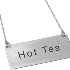 LeRose Stainless Steel Chain Signs ~ Set of 5 ~"Coffee","Decaf","Hot Water","Hot Tea","Iced Tea" ~ 3-1/2" x 1-3/4" Beverage Table Display Signs