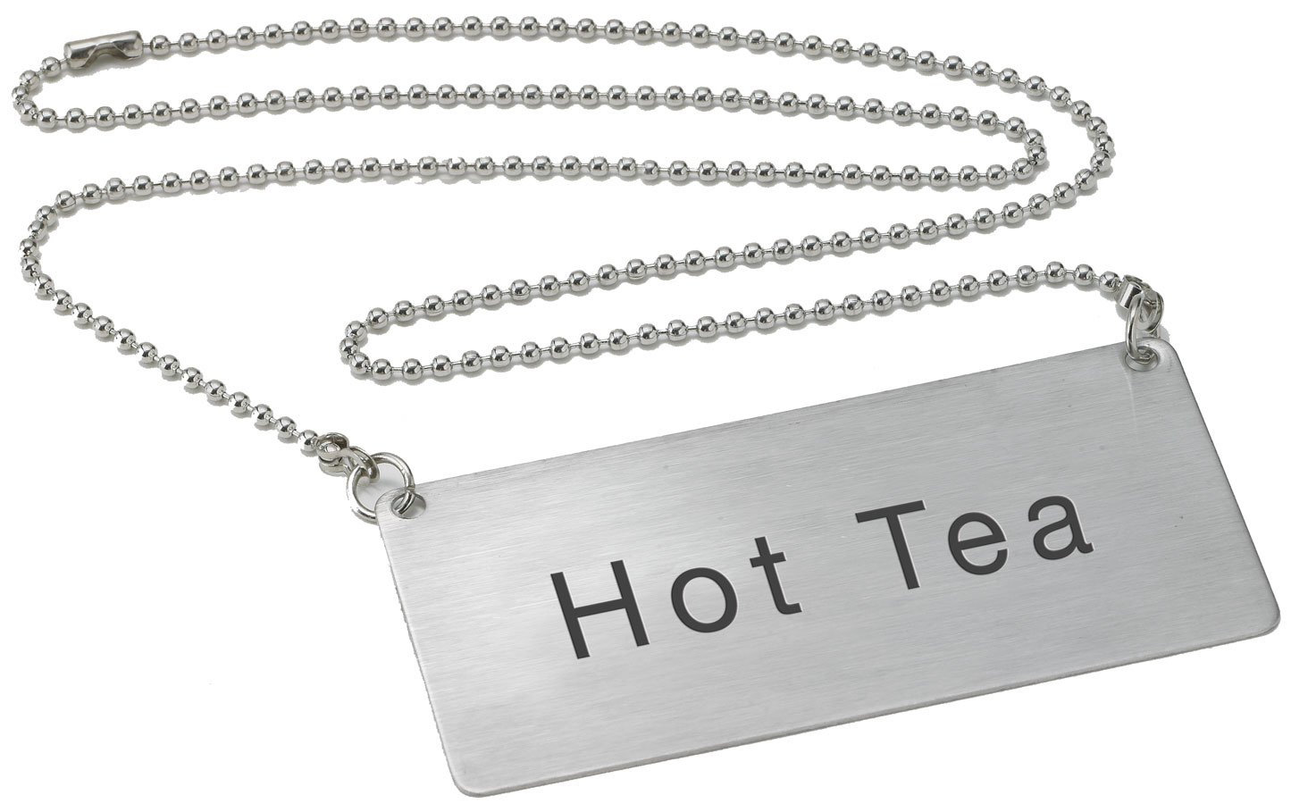 LeRose Stainless Steel Chain Signs ~ Set of 5 ~"Coffee","Decaf","Hot Water","Hot Tea","Iced Tea" ~ 3-1/2" x 1-3/4" Beverage Table Display Signs