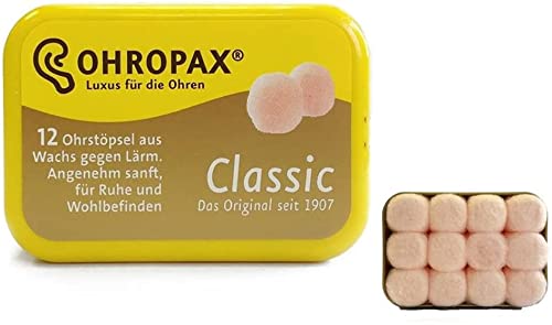 2 Pack of Ohropax Reusable Wax/cotton Ear Plugs (24 Plugs Total) with Clear Carrying Case