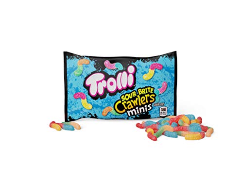 Trolli Sour Brite Crawlers Minis Candy, Sour Gummy Worms, 2 Ounce Treat-Size Pouches (Pack Of 18)