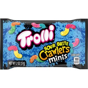 Trolli Sour Brite Crawlers Minis Candy, Sour Gummy Worms, 2 Ounce Treat-Size Pouches (Pack Of 18)