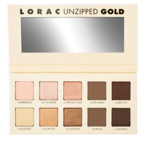 lorac unzipped matte & glitter eyeshadow palette, gold | cruelty free, gluten free, vegan