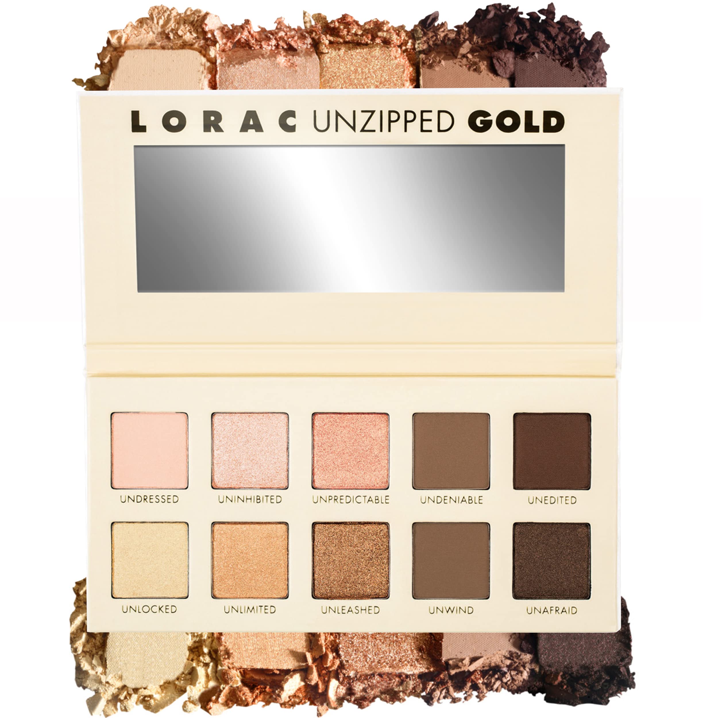 LORAC Unzipped Matte & Glitter Eyeshadow Palette, Gold | Cruelty Free, Gluten Free, Vegan