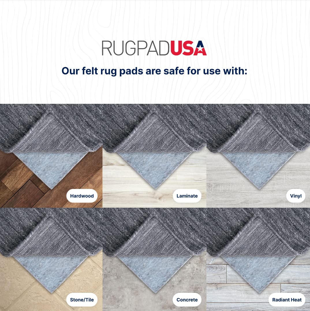 RUGPADUSA - Basics - 4'x6' - 3/8" Thick - 100% Felt - Protective Cushioning Rug Pad - Safe for All Floors and Finishes Including Hardwoods