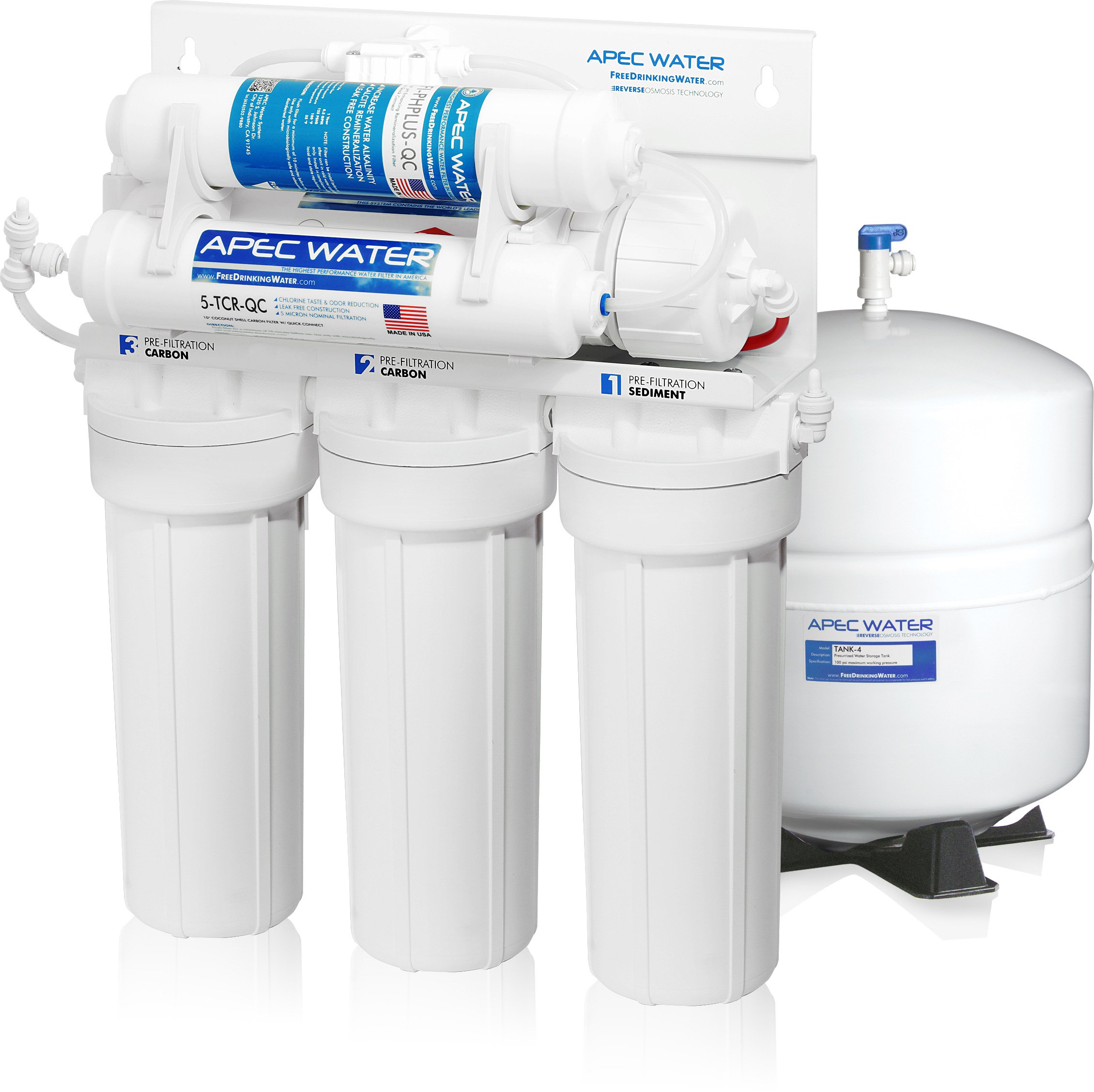 APEC Water Systems Top Tier Supreme Certified Alkaline Mineral pH+ High Flow 90 GPD 6-Stage Ultra Safe Reverse Osmosis Drinking Water Filter System (Ultimate RO-PH90)