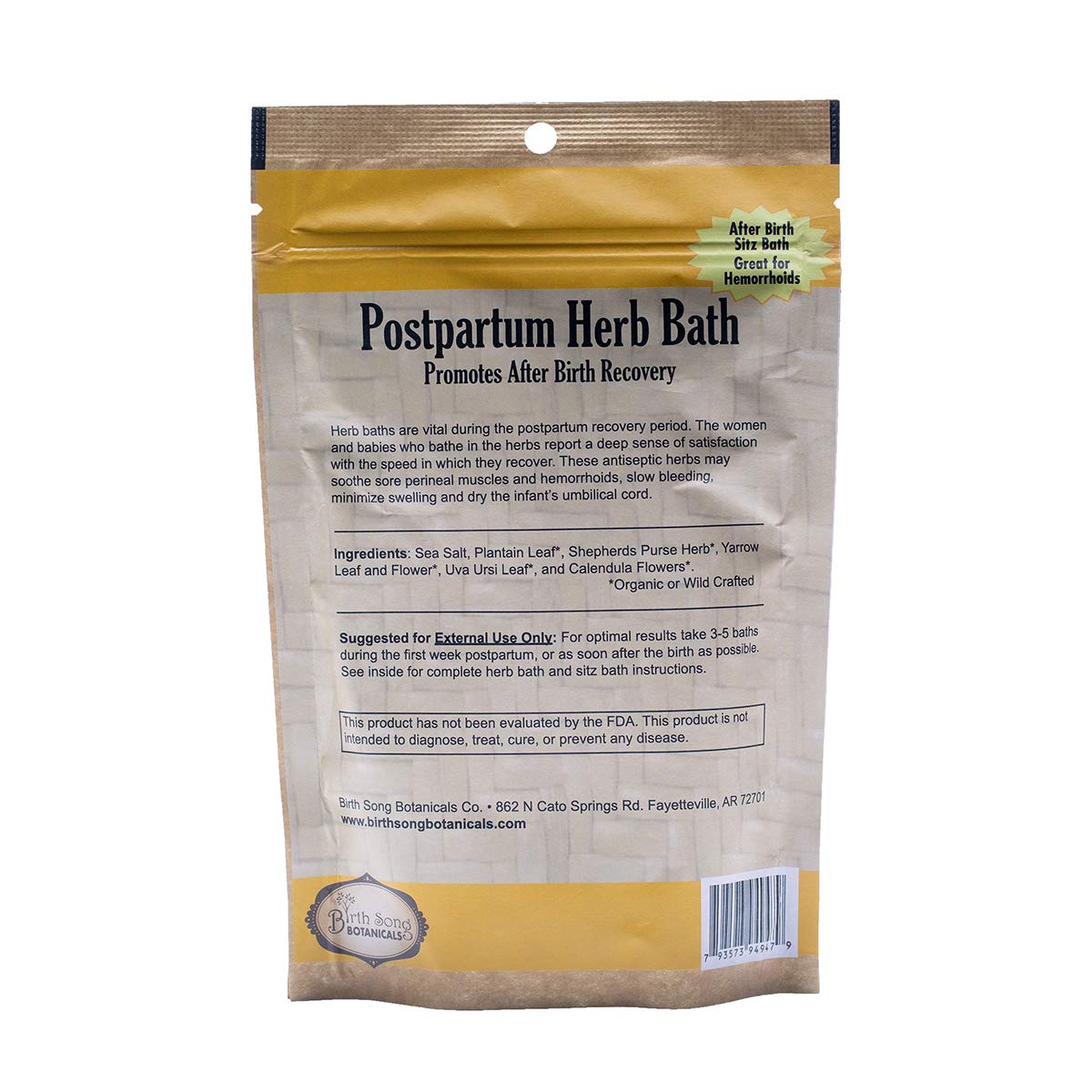 Birth Song Botanicals Postpartum Herbal Sitz Bath for, Soothing Recovery, 8 oz Bag