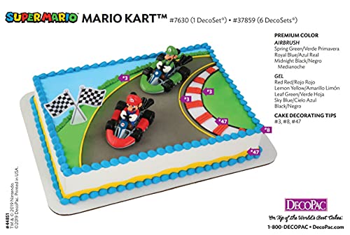 DecoSet® Mario Kart™ Cake Topper, 3 Piece Cake Decoration with Race Kart Toppers & Checkered Flag Decoration, Collectible Character Karts for Hours of Fun After the Party