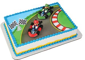 decoset® mario kart™ cake topper, 3 piece cake decoration with race kart toppers & checkered flag decoration, collectible character karts for hours of fun after the party