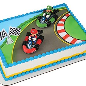 DecoSet® Mario Kart™ Cake Topper, 3 Piece Cake Decoration with Race Kart Toppers & Checkered Flag Decoration, Collectible Character Karts for Hours of Fun After the Party