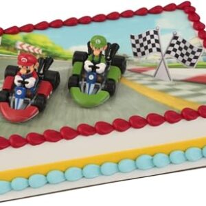 DecoSet® Mario Kart™ Cake Topper, 3 Piece Cake Decoration with Race Kart Toppers & Checkered Flag Decoration, Collectible Character Karts for Hours of Fun After the Party