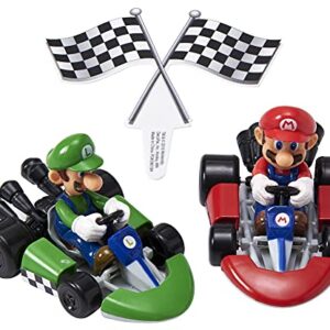 DecoSet® Mario Kart™ Cake Topper, 3 Piece Cake Decoration with Race Kart Toppers & Checkered Flag Decoration, Collectible Character Karts for Hours of Fun After the Party