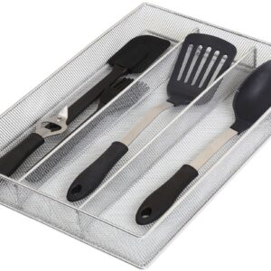 Ybm Home Silver Mesh Cutlery Holder In-drawer Utensil Flatware Organizer/tray Size Width 11" Length 16" Height 2" (3-compartment)