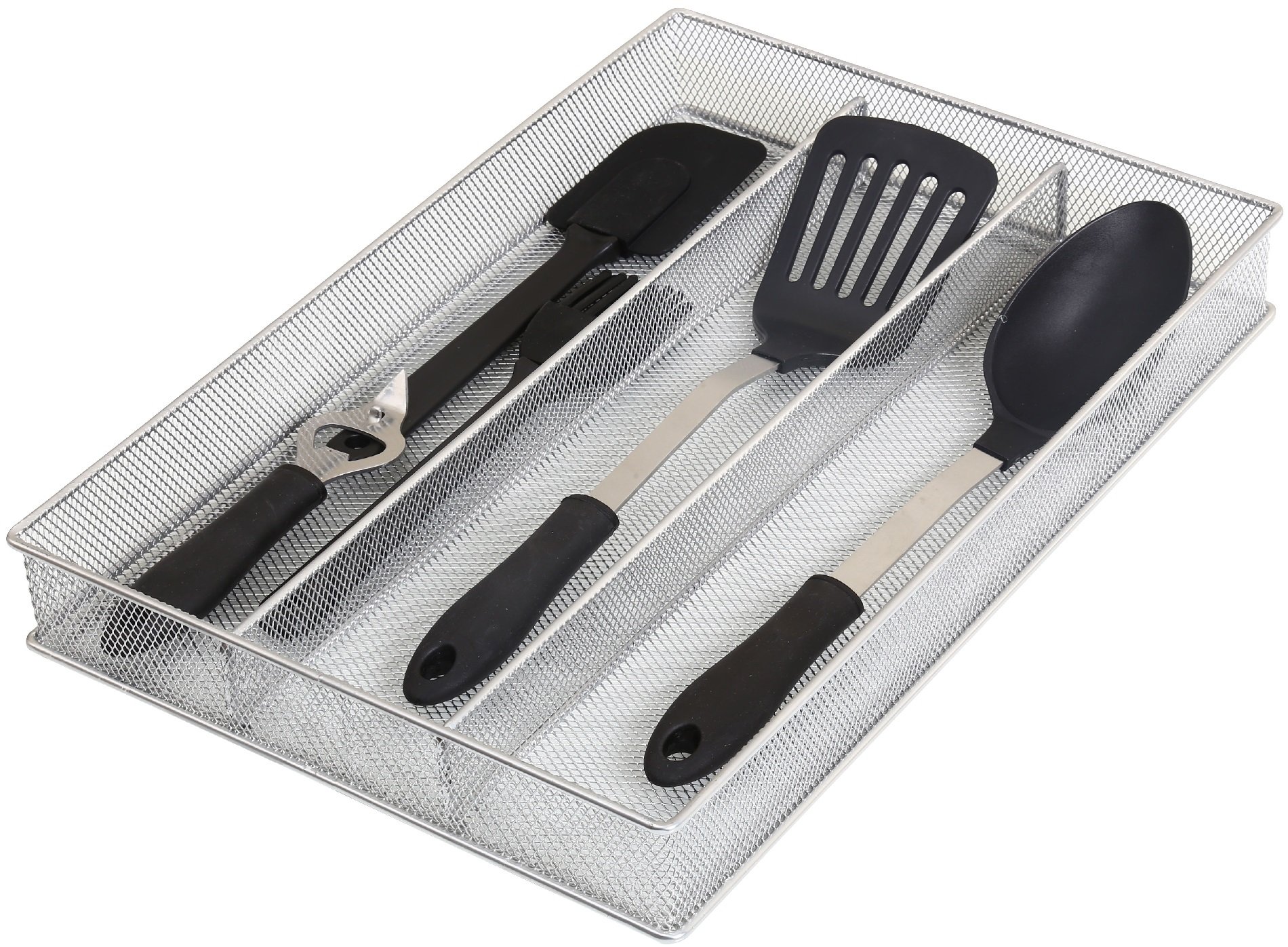 Ybm Home Silver Mesh Cutlery Holder In-drawer Utensil Flatware Organizer/tray Size Width 11" Length 16" Height 2" (3-compartment)