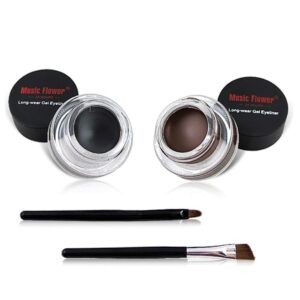 2 in 1 black and brown gel eyeliner set water proof smudge proof, last for all day long, work great with eyebrow, 2 pieces eye makeup brushes included
