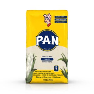 p.a.n. white corn meal – pre-cooked gluten free and kosher flour for arepas (5 lb/pack of 1)