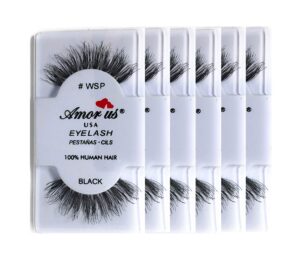 amorus 100% human hair false eyelashes #wsp - black - (6 pack) - wispy false eyelashes - glamorous look of fuller, longer lashes