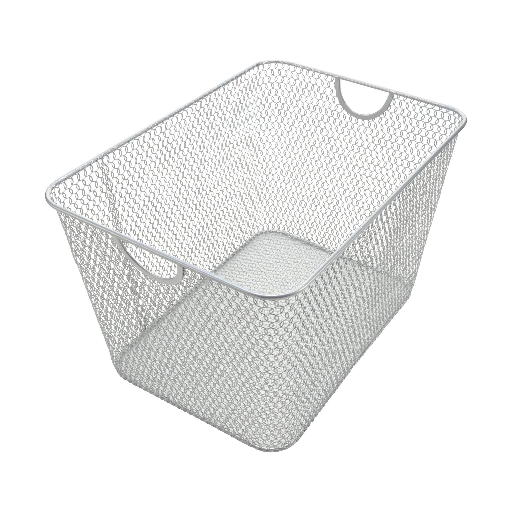 Silver Mesh Open Bin Storage Basket for Cleaning Supplies Laundry Etc. Size 14x10x9 Model #1115