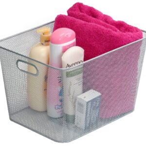 Silver Mesh Open Bin Storage Basket for Cleaning Supplies Laundry Etc. Size 14x10x9 Model #1115