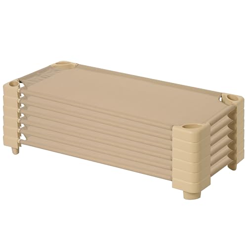 ECR4Kids Stackable Kiddie Cot, Standard Size, Classroom Furniture, Sand, 6-Pack