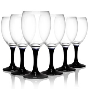 tabletop king colored wine glasses set of 6 - colorful stem wine glasses 10 oz - black nuance accent cute wine glass set - sturdy drinking glasses - multiple vibrant colors - modern glassware set