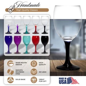 TableTop King Colored Wine Glasses Set of 6 - Colorful Stem Wine Glasses 10 Oz - Black Nuance Accent Cute Wine Glass Set - Sturdy Drinking Glasses - Multiple Vibrant Colors - Modern Glassware Set