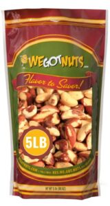 raw brazil nuts - 5 pounds, natural, unsalted, shelled, no preservatives, kosher certified- natural, fresh, healthy diet snacks for kids and adults-by we got nuts