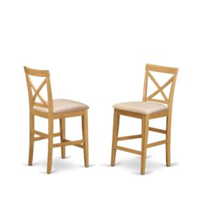 east west furniture pbs-oak-c pub counter stool bar chair - linen fabric pub height wooden chairs, set of 2, oak
