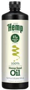 just hemp foods all natural hemp seed oil, cold pressed, cold filtered, 12g of omega 3 & 6 per serving, 16.9 fl oz