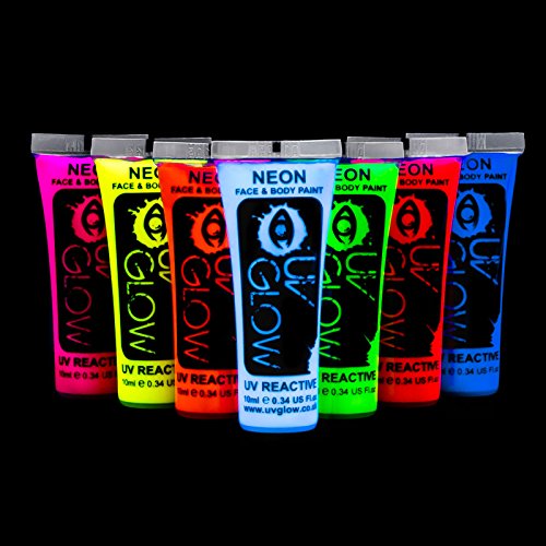 UV Glow Blacklight Face and Body Paint 0.34oz - Neon Fluorescent (0.34 Fl Oz (Pack of 7))