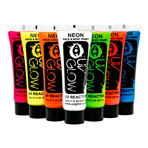 UV Glow Blacklight Face and Body Paint 0.34oz - Neon Fluorescent (0.34 Fl Oz (Pack of 7))