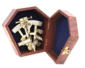 rii pocket sextant kelvin hughes london nautical brass, navy sailors brass sextant, celestial navigation, determine latitude & longitude, with rose wooden box, galactic gifting