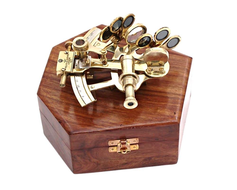 RII Pocket Sextant Kelvin Hughes London Nautical Brass, Navy Sailors Brass Sextant, Celestial Navigation, Determine Latitude & Longitude, with Rose Wooden Box, Galactic Gifting