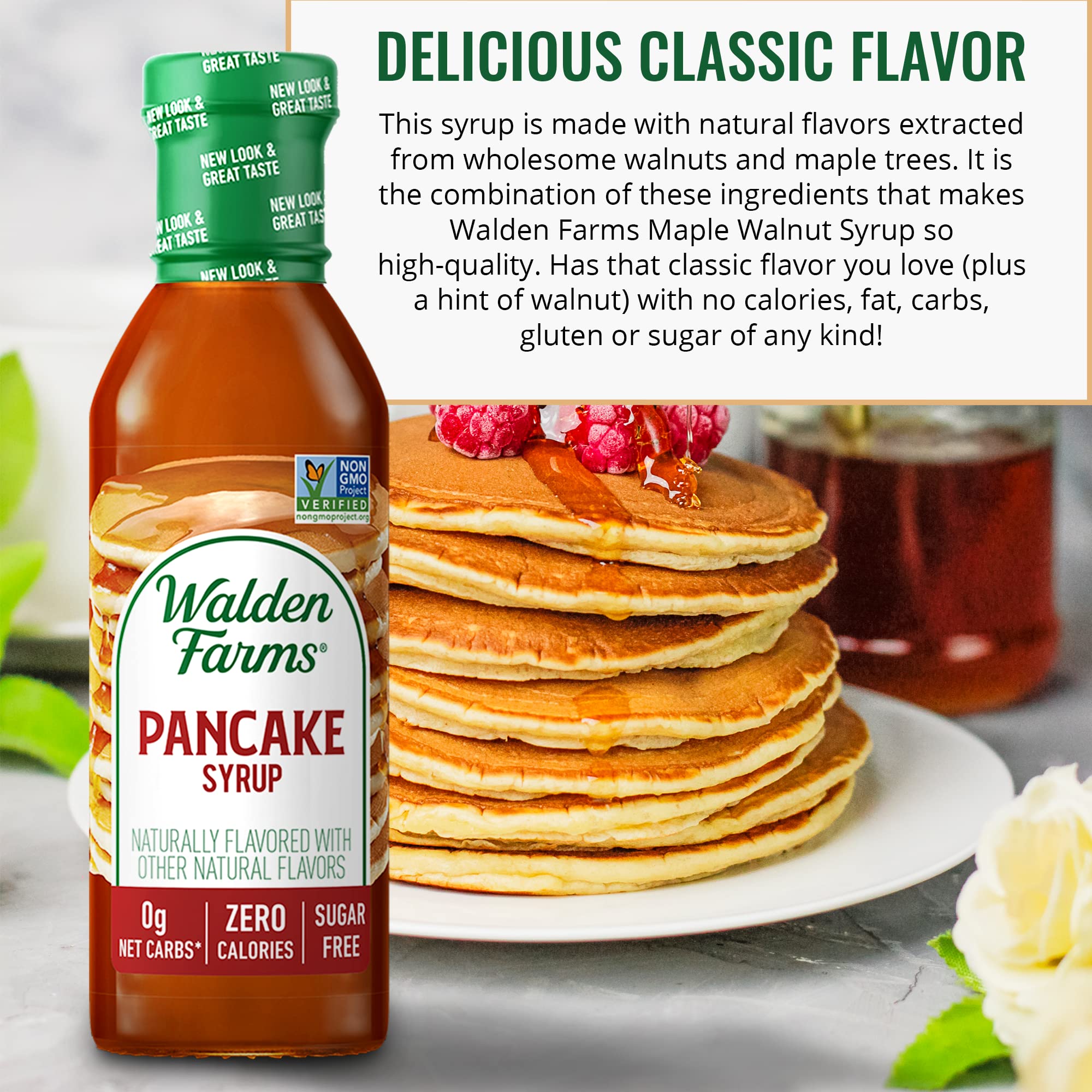 Walden Farms Pancake Syrup 12 oz. (Pack of 2) Sweet Syrup - Near Zero Fat, Sugar and Calorie - For Pancakes, Waffles, French Toast, Ice Cream, Desserts, Snacks, Appetizers and Many More