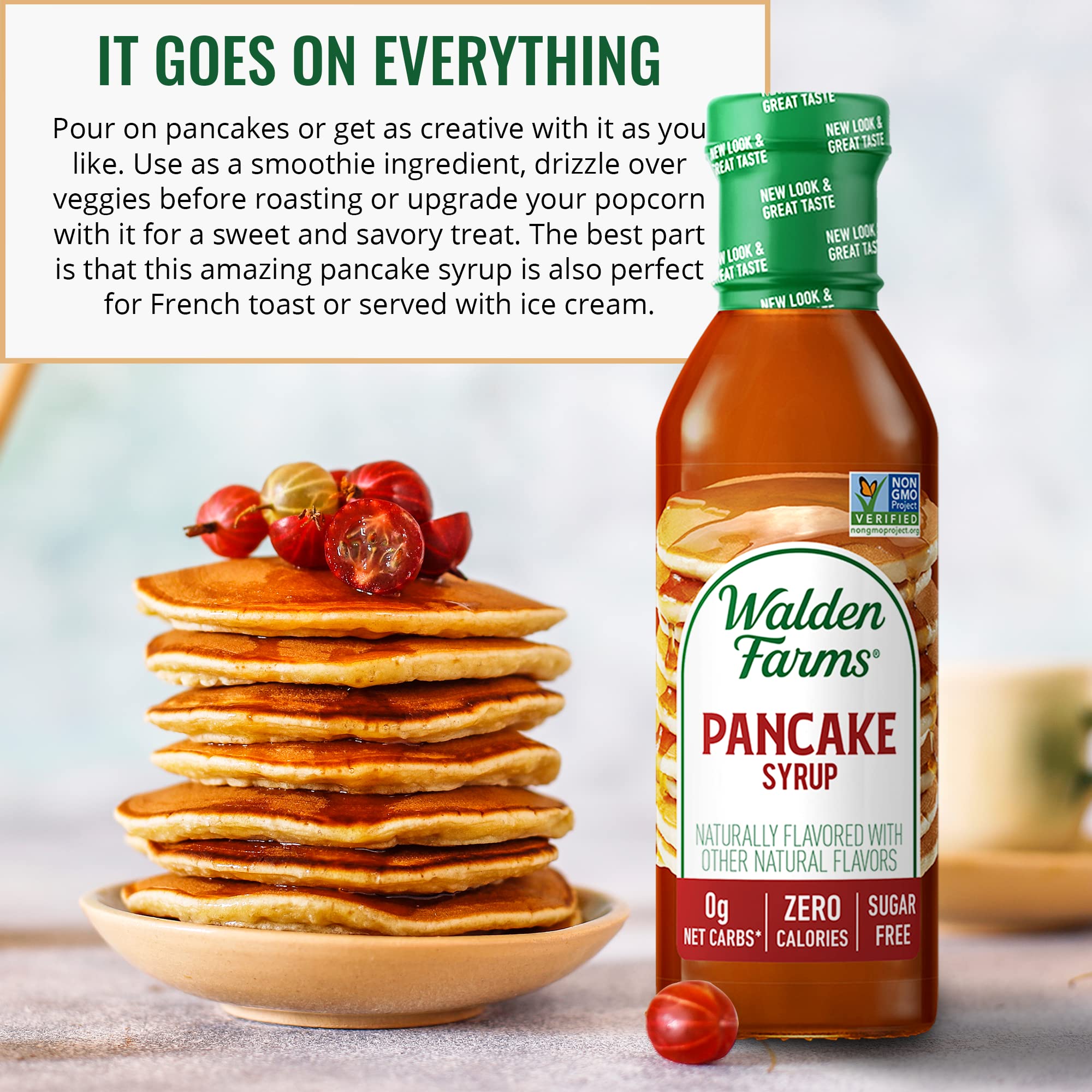 Walden Farms Pancake Syrup 12 oz. (Pack of 2) Sweet Syrup - Near Zero Fat, Sugar and Calorie - For Pancakes, Waffles, French Toast, Ice Cream, Desserts, Snacks, Appetizers and Many More