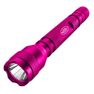 police security maiden ultra bright led flashlight -180 lumens -150 meter beam distance -small, powerful, compact & water resistant - edc, home security & camping battery powered flashlight - pink