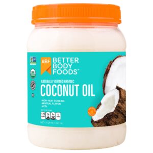 betterbody foods organic, naturally refined coconut oil, 56 fl oz, all purpose oil for cooking, baking, hair and skin care