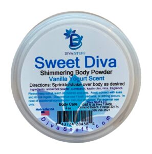 sweet diva, shimmering vanilla yogurt scented body powder by diva stuff, 7oz